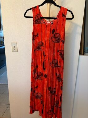Kaktus Red Sleeveless Fish Print Maxi Dress